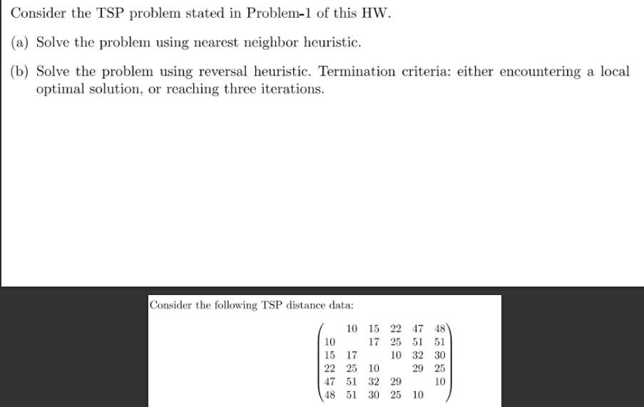 Solved Consider the TSP problem stated in Probleml of this