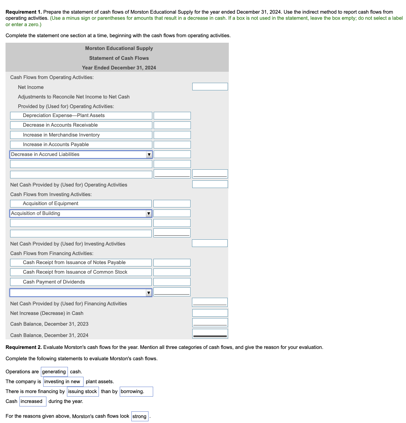 Solved Data tablec C Requirement 2. Evaluate Morston's cash