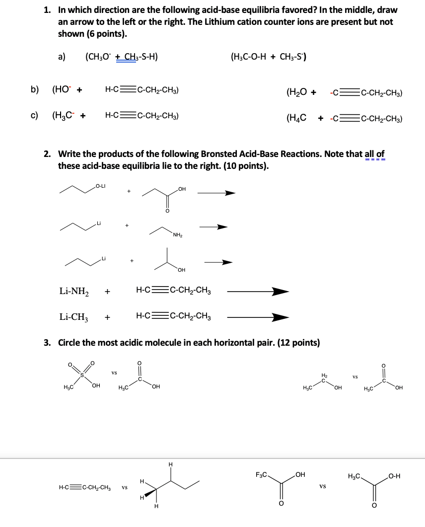 Solved 1. In which direction are the following acid-base | Chegg.com