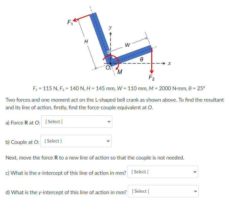 Solved F11 y H W e x M M F2 F1 = 115 N, F2 = 140 N, H = 145 | Chegg.com