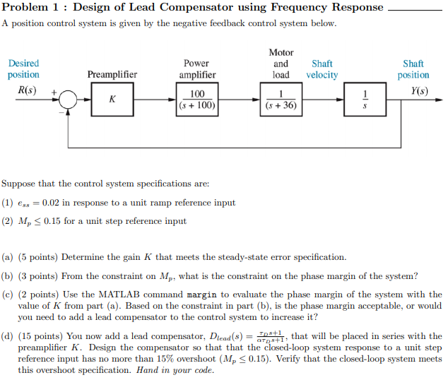 Problem 1 : Design Of Lead Compensator Using | Chegg.com