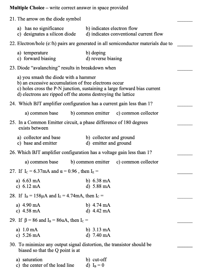 Solved Multiple Choice – write correct answer in space | Chegg.com