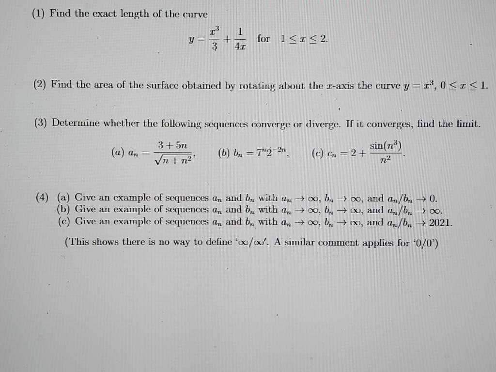 Solved 1 Find The Exact Length Of The Curve 1 Y 3 4 Chegg Com