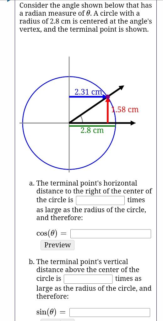 Solved Consider the angle shown below that has a radian | Chegg.com