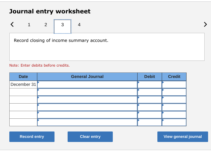 Journal entry worksheet Record closing of debit | Chegg.com