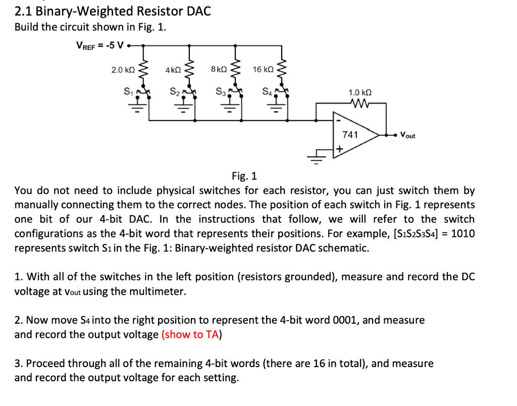 Solved Efew 2.1 Binary-Weighted Resistor DAC Build the | Chegg.com
