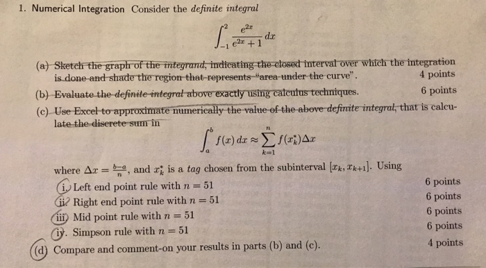 Solved 1. Numerical Integration Consider the definite | Chegg.com