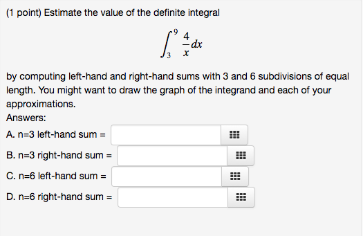 Solved 1 Point Estimate The Value Of The Definite Integ Chegg Com