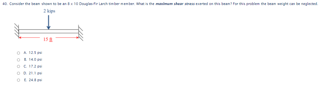 Solved 40. Consider the beam shown to be an 8 x 10 | Chegg.com