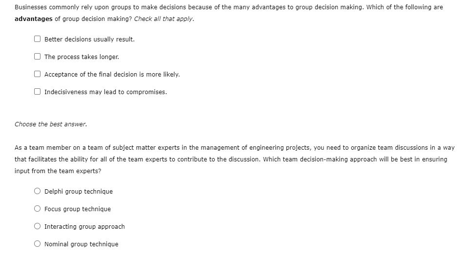 Solved Businesses commonly rely upon groups to make