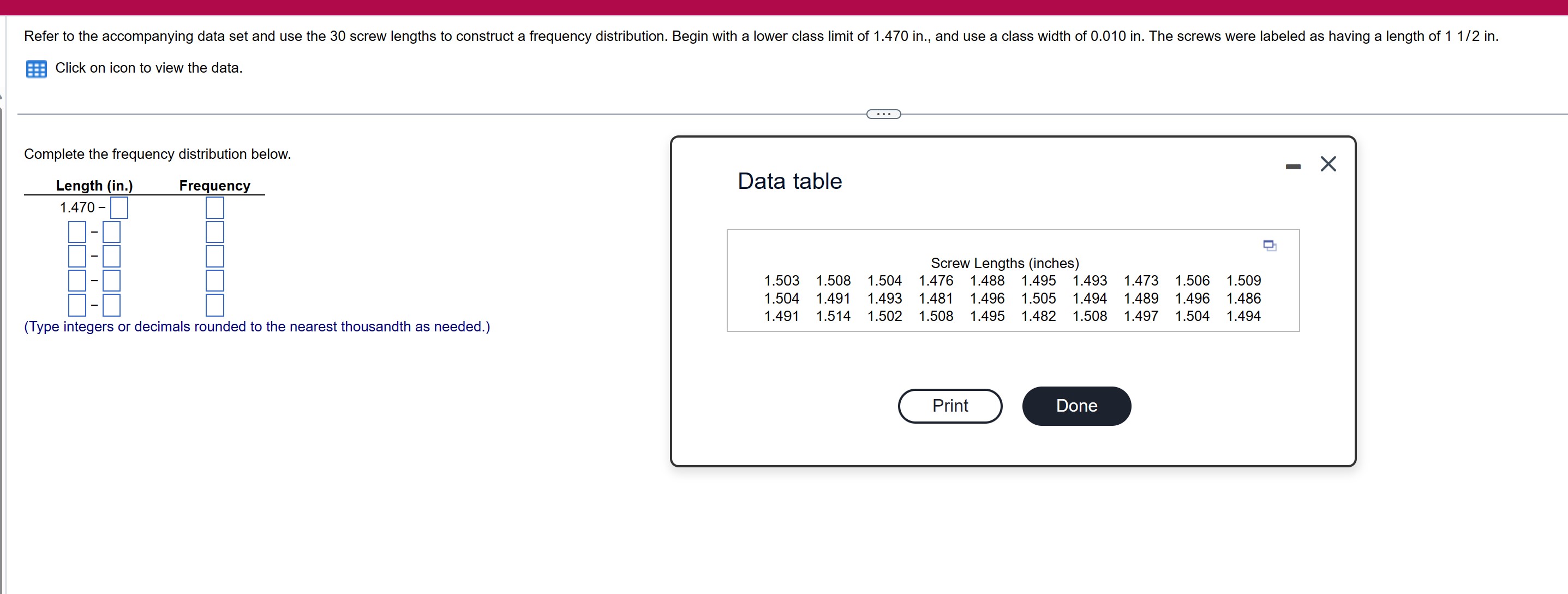 Click on icon to view the data. Complete the | Chegg.com