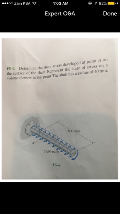 Solved Determine the shear stress developed at point A on | Chegg.com