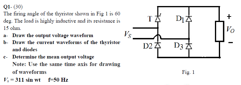 Solved Q1- (30) The firing angle of the thyristor shown in | Chegg.com