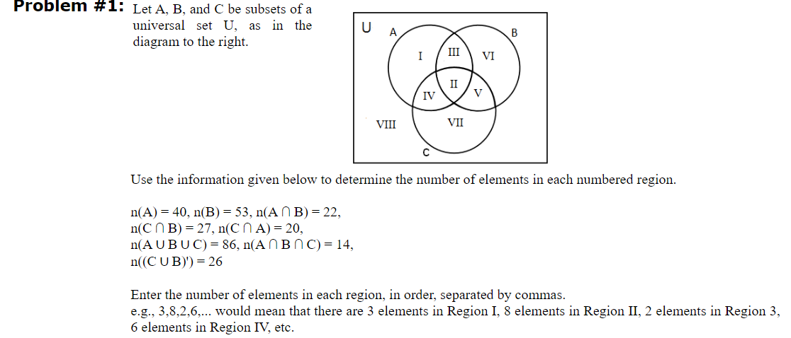 Solved Problem #1: Let A, B, And C Be Subsets Of A Universal | Chegg.com