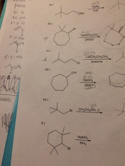 Solved od NaN THF OMs Aue m E-3-FI Br NaSCH2CH3 DMSO E-3-Flu | Chegg.com