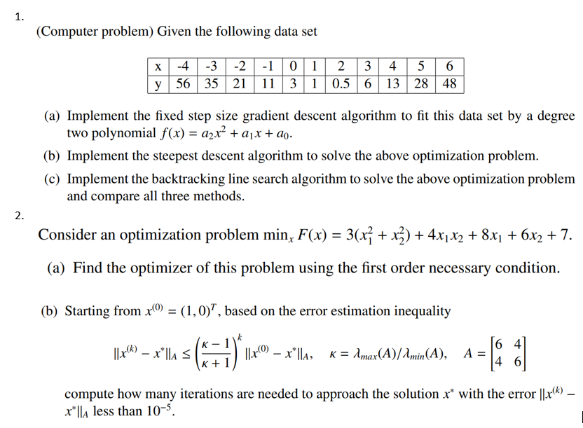 1. (Computer problem) Given the following data set x | Chegg.com