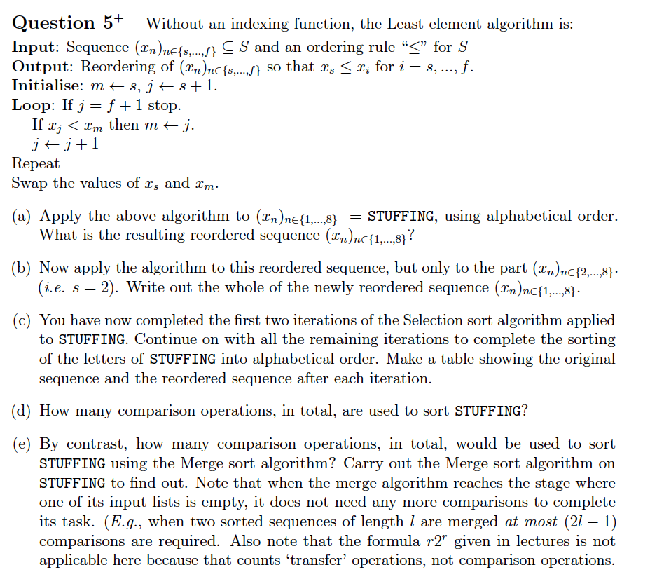 Solved Question 5+Without An Indexing Function, The Least | Chegg.com