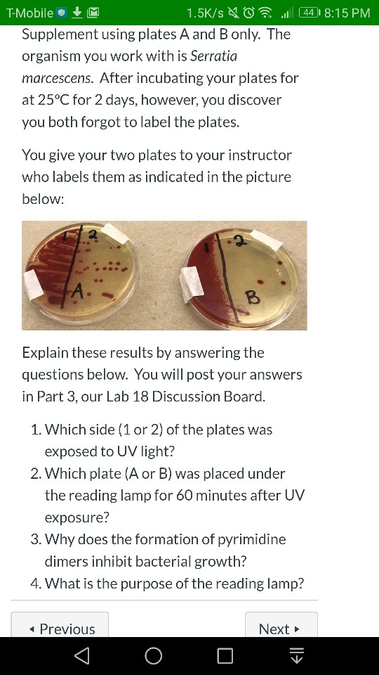 The lethal Effect of Ultraviolet Radiation on | Chegg.com