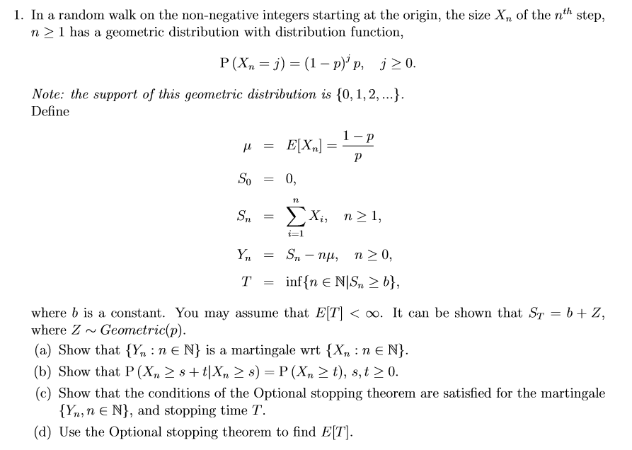 1 In A Random Walk On The Non Negative Integers S Chegg Com