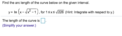 Solved Find the arc length of the curve below on the given | Chegg.com