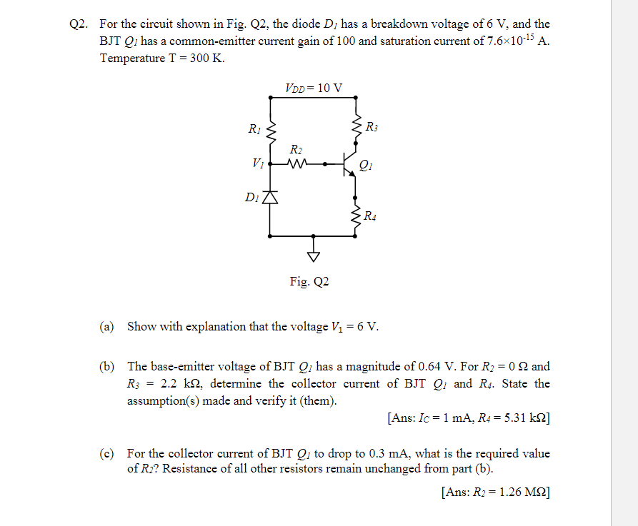 Solved For the circuit shown in Fig. Q2, the diode Dl has a | Chegg.com