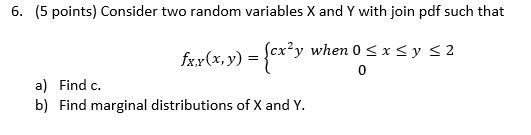 Solved 6. (5 points) Consider two random variables X and Y | Chegg.com
