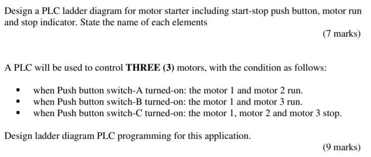 Solved Design a PLC ladder diagram for motor starter | Chegg.com