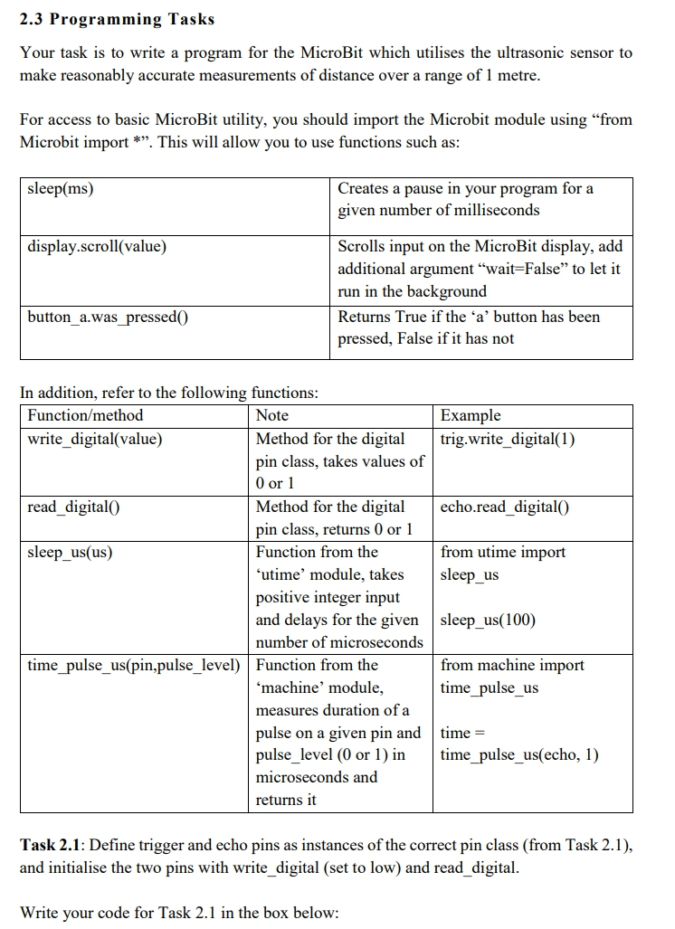 2. Hardware and Programming 2.1 Ultrasonic Sensor The | Chegg.com