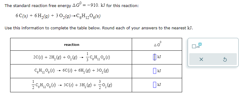 Solved The Standard Reaction Free Energy Δg0 −910 Kj For