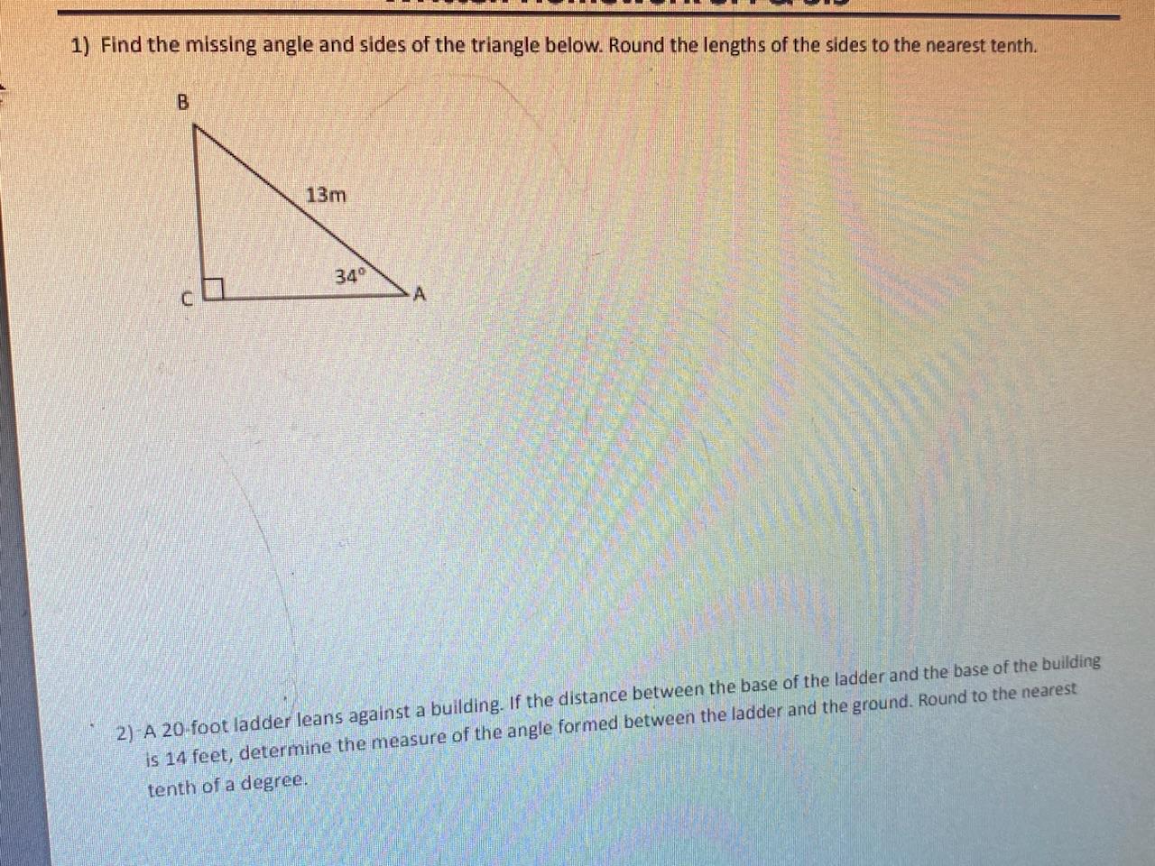 Solved 1) Find the missing angle and sides of the triangle | Chegg.com