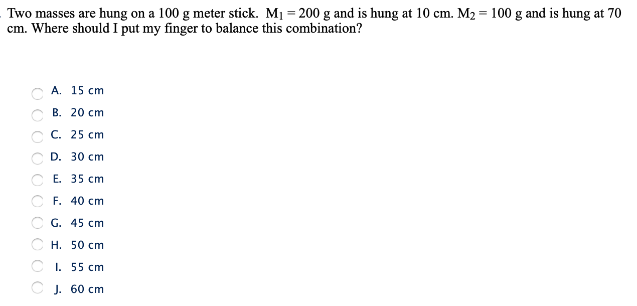 Solved - Two masses are hung on a 100 g meter stick. M1 = | Chegg.com