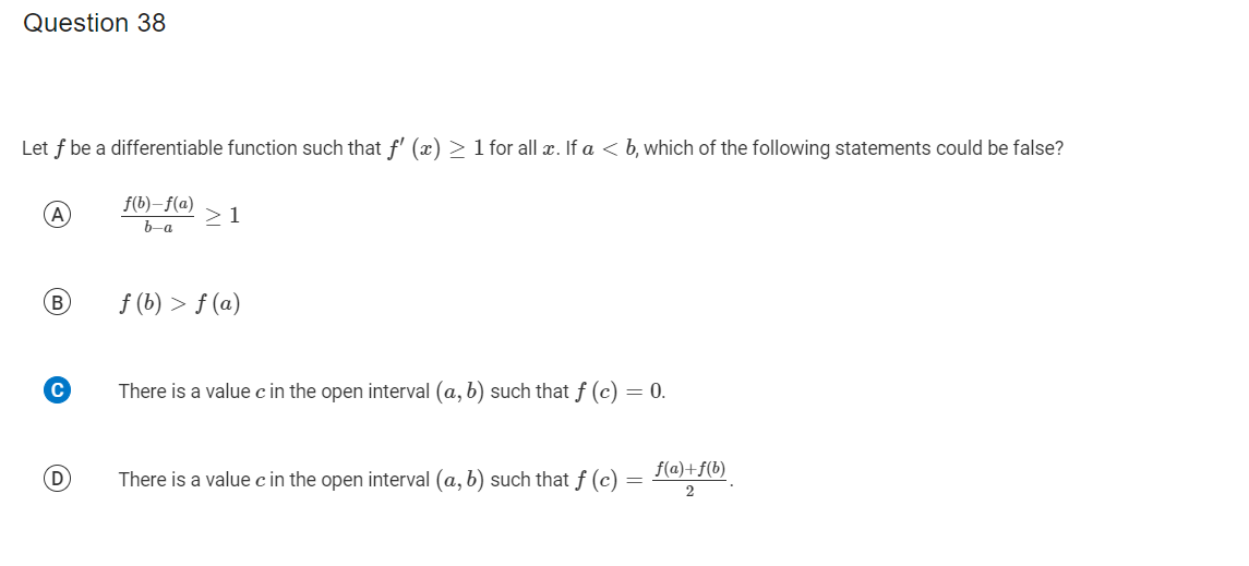 Solved Let F Be A Differentiable Function Such That F′(x)≥1 | Chegg.com