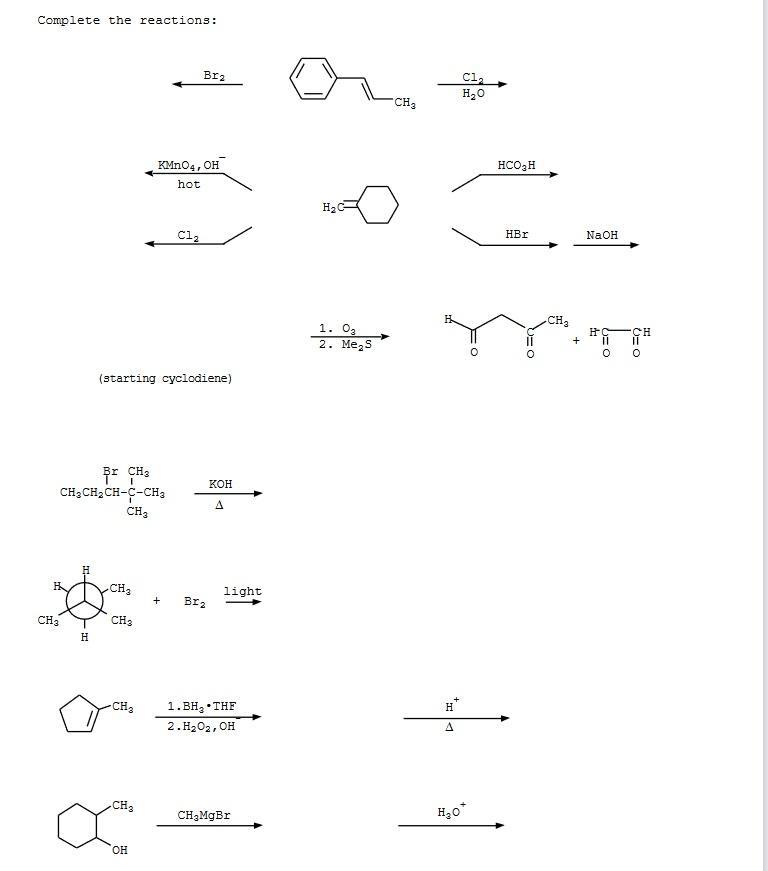 Solved Complete the reactions: BL2 ci, н20 CH KMnO4, OH hot | Chegg.com