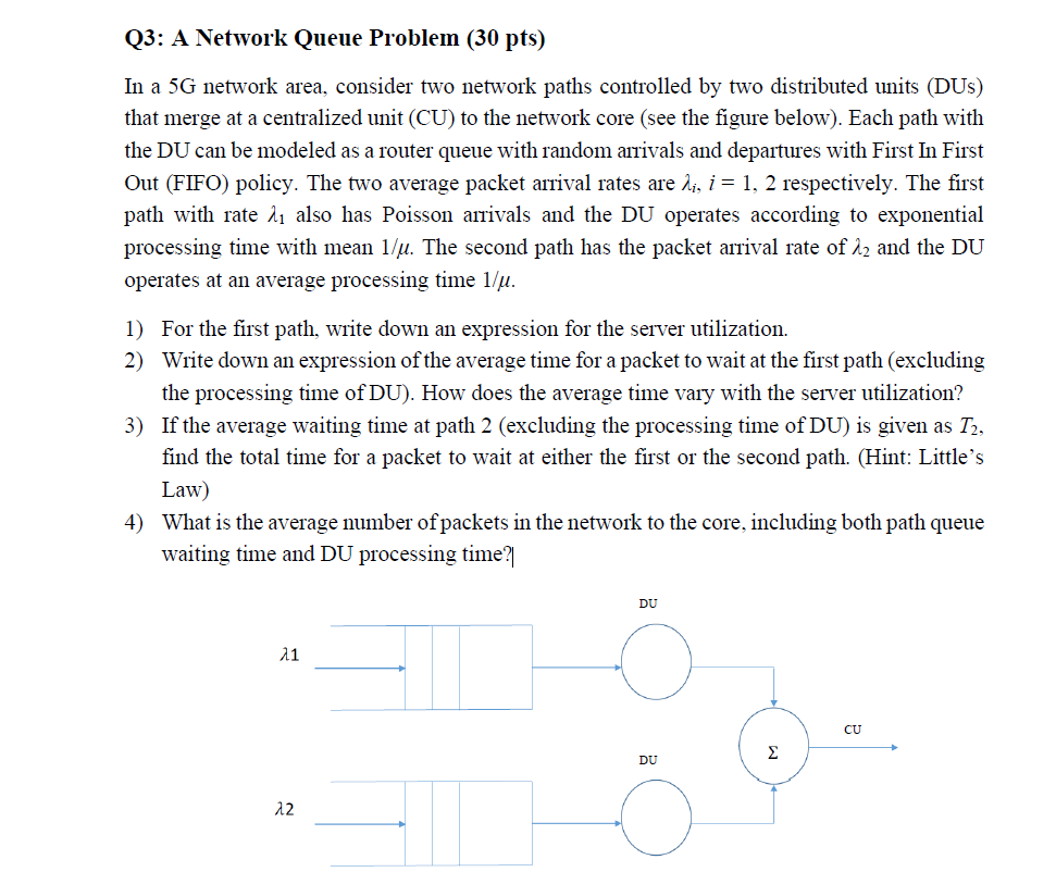 Q3: A Network Queue Problem (30 pts) In a 5G network | Chegg.com