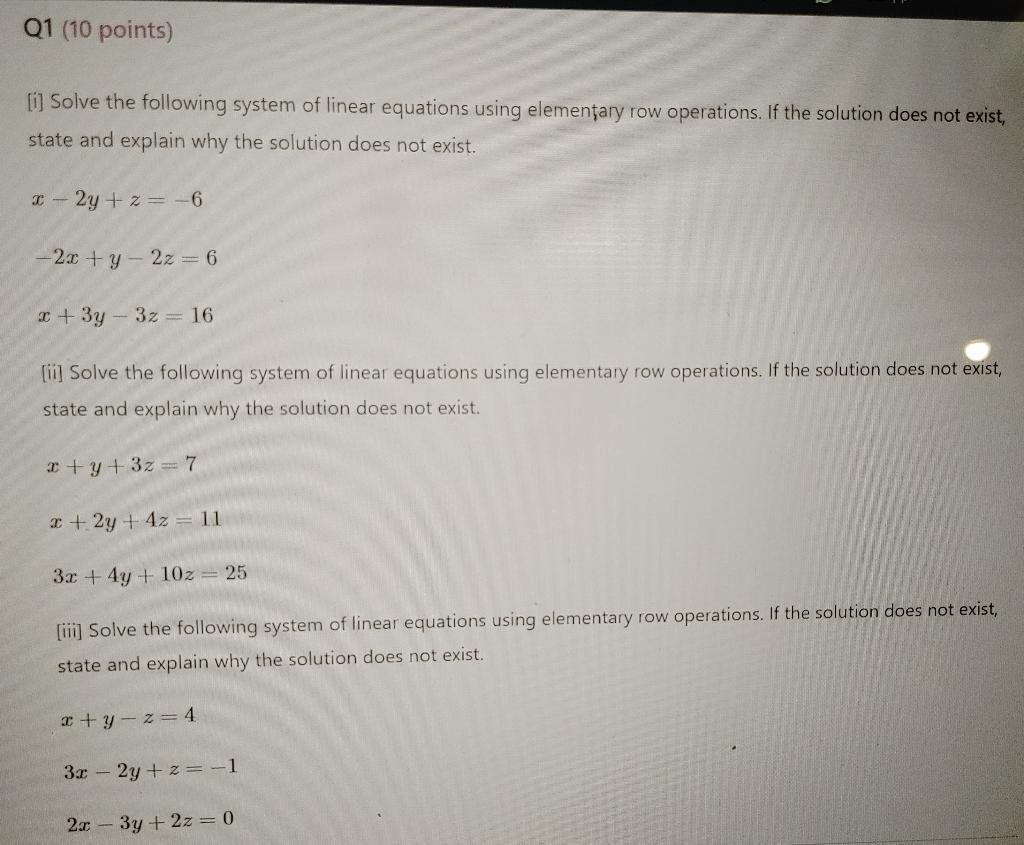 Solved [i] Solve the following system of linear equations | Chegg.com