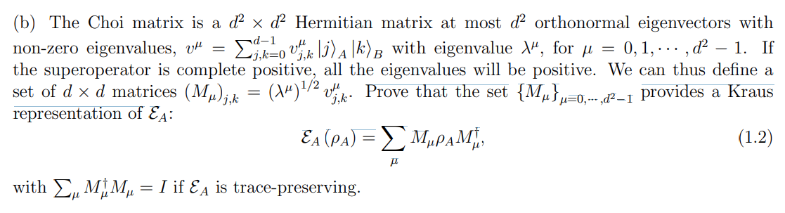 Solved (b) The Choi Matrix Is A D2×d2 Hermitian Matrix At 