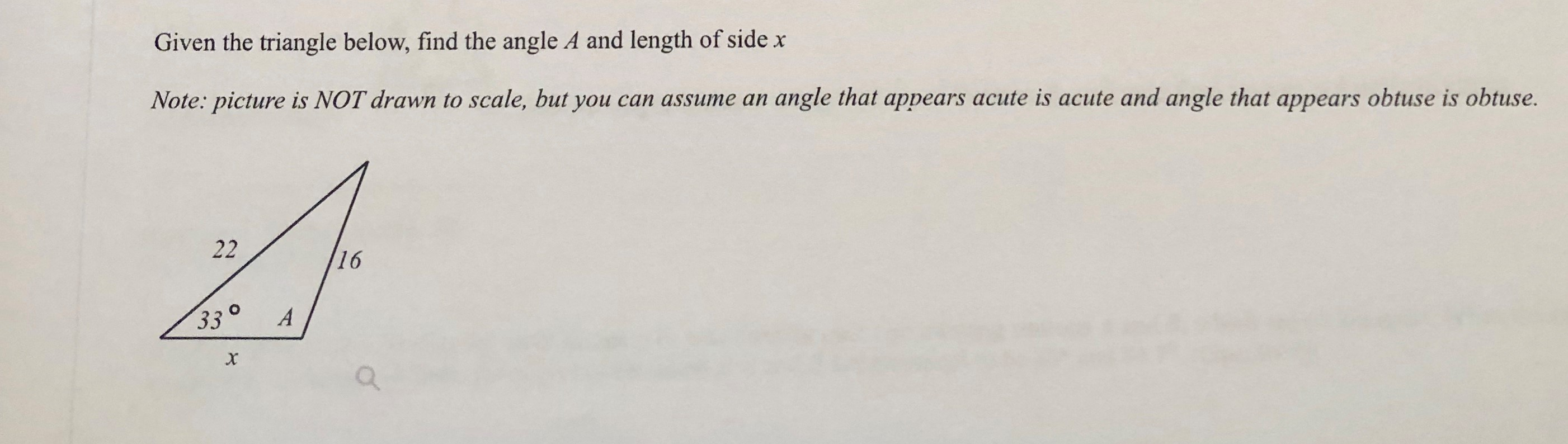 Solved Given the triangle below, find the angle A and length | Chegg.com