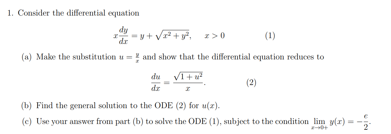 Solved 1. Consider the differential equation T dy dc = y + V | Chegg.com