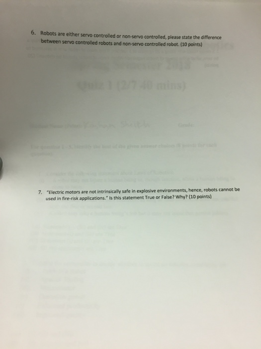 Solved 6. Robots are either servo controlled or nonservo