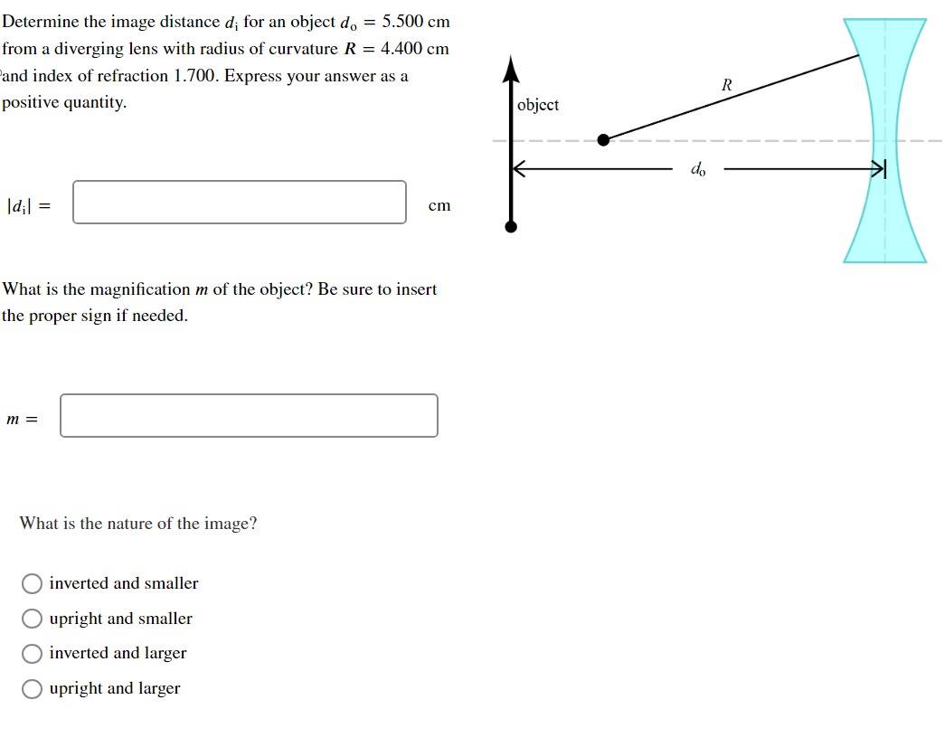 Solved Determine the image distance di for an object | Chegg.com