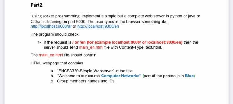 Solved Part2: Using Socket Programming, Implement A Simple | Chegg.com