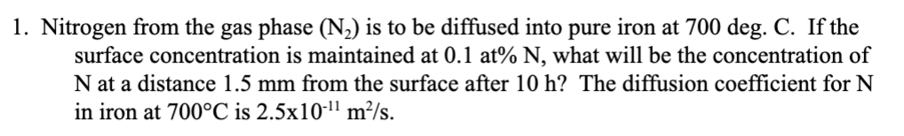 Nitrogen from the gas phase (N2) ﻿is to be diffused | Chegg.com