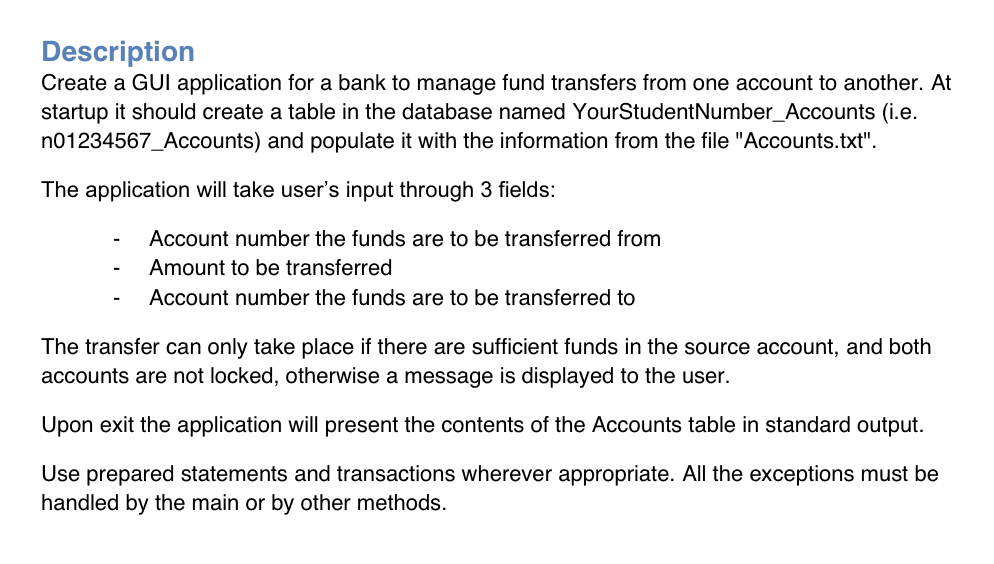 Solved Description Create a GUI application for a bank to | Chegg.com