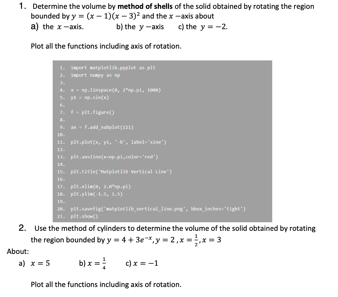 - 1. Determine the volume by method of shells of the | Chegg.com