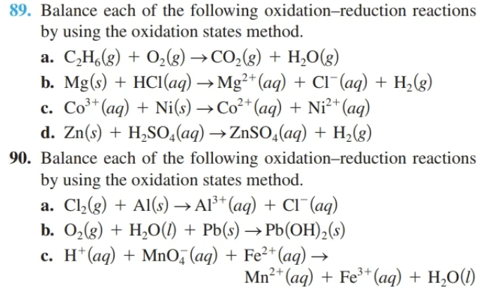 Solved 89. Balance each of the following oxidation-reduction | Chegg.com