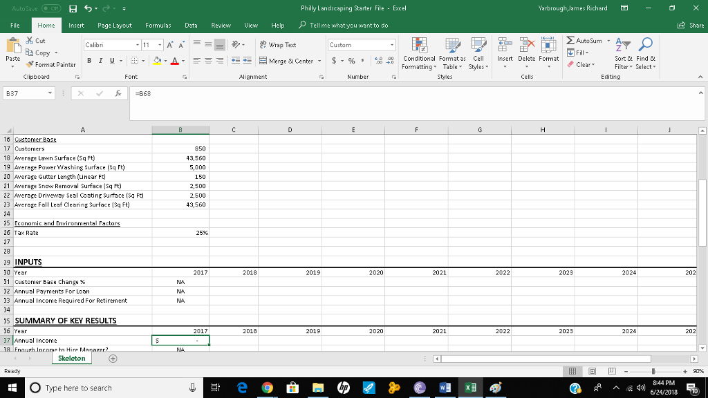 Philly Landscaping Starter File - Excel | Chegg.com