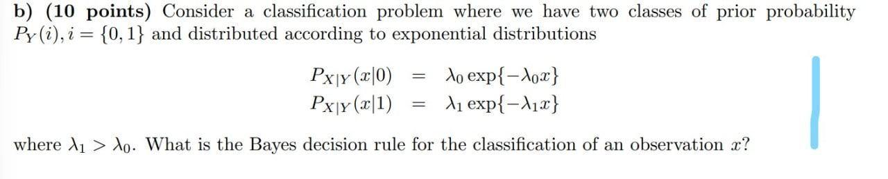 Solved b) (10 points) Consider a classification problem | Chegg.com