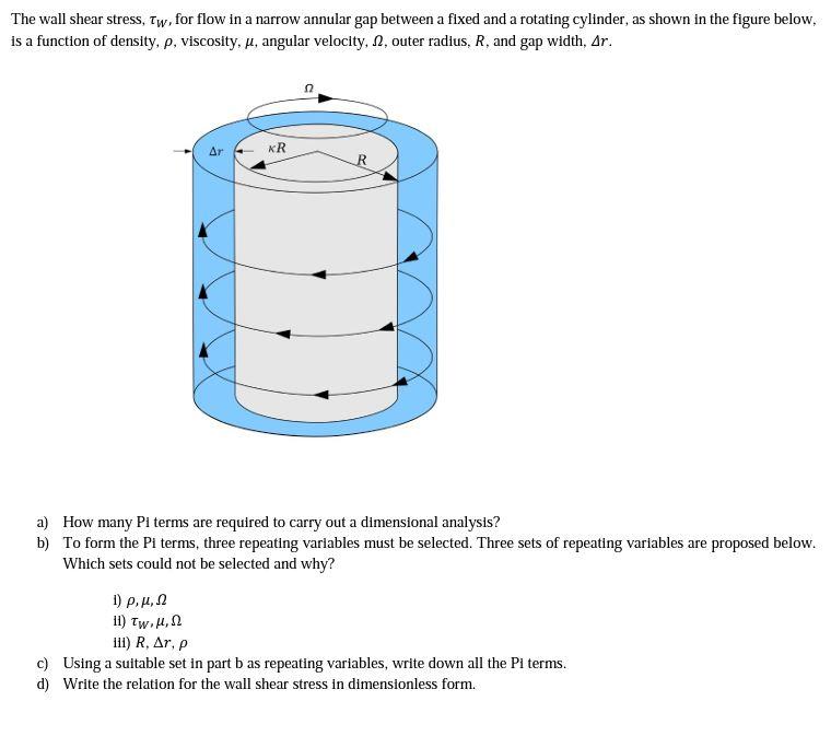 Solved The wall shear stress, τW, for flow in a narrow | Chegg.com