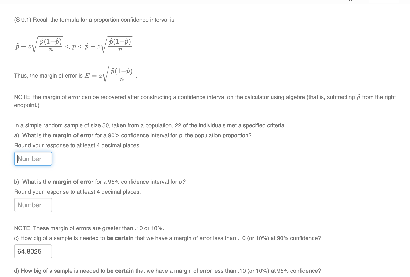 Solved (S 9.1) Determine The Minimum Sample Size Required In | Chegg.com