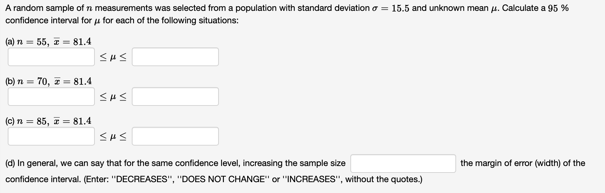 Solved A random sample of n ﻿measurements was selected from | Chegg.com